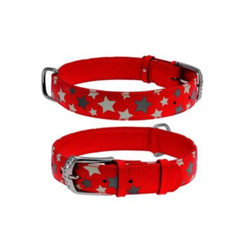 Obojek kožený Stars červený (38-49cm/2,5cm)
