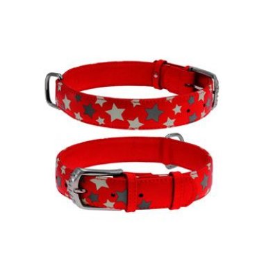 Obojek kožený Stars červený (38-49cm/2,5cm)