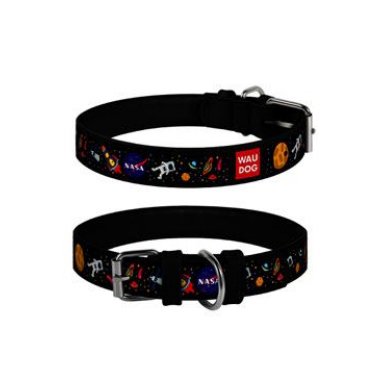 Obojek kožený NASA černý (26-35cm/1,5cm)