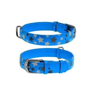 Obojek kožený Stars modrý (38-49cm/2,5cm)