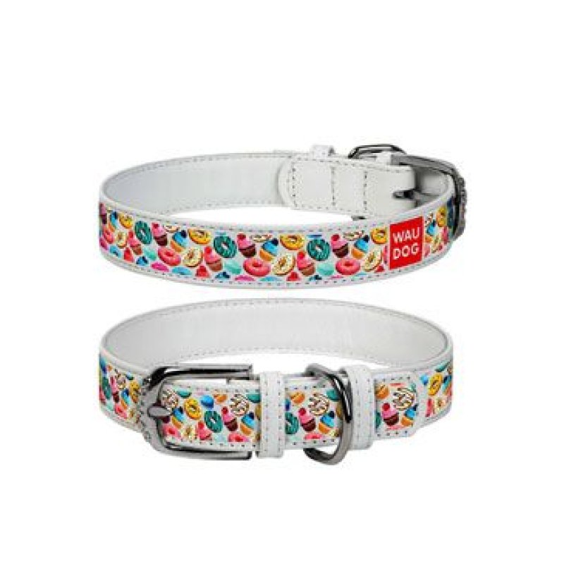 Obojek kožený Donuts bílý (21-29cm/1,2cm)