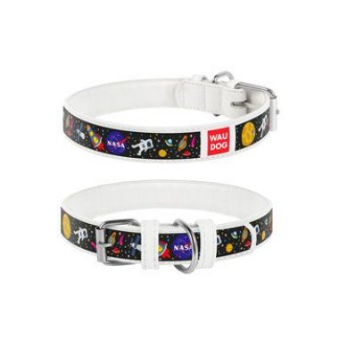 Obojek kožený NASA bílý (20-28cm/1,2cm)