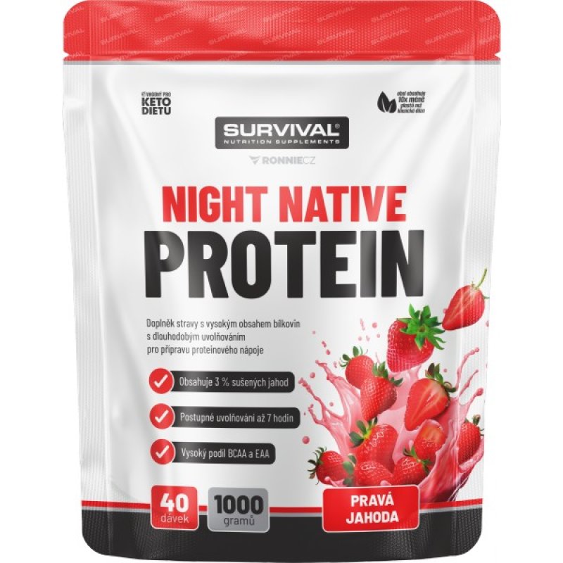 Survival Night Native Protein - 1000 g, pravá jahoda