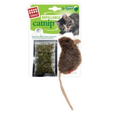 GiGwi Catnip myška se 3 výměnné sáčky