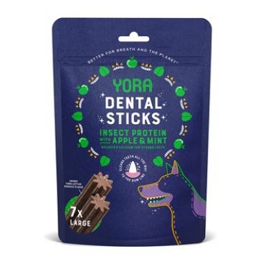 YORA Dog dentál. tyčinky z hmyzu jablko a máta L 270 g