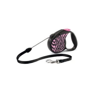 Vodítko FLEXI Safari zebra M lanko 5m/20kg růžová