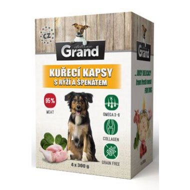 GRAND kaps. deluxe pes kuřecí s rýží a špenát. 4x300 g