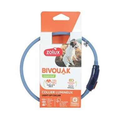Zolux Obojek LED malý BIVOUAK 20-40cm USB modrá