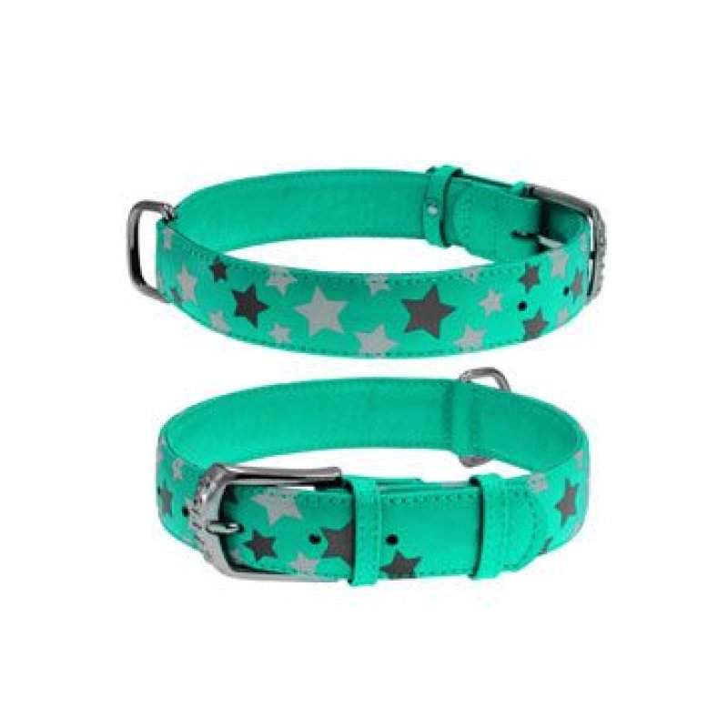 Obojek kožený Stars mint (21-29cm/1,2cm)