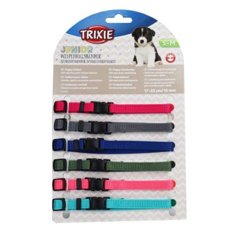 Trixie obojek nylon pro štěňata rozl. malina-tyrkys S-M 6 ks