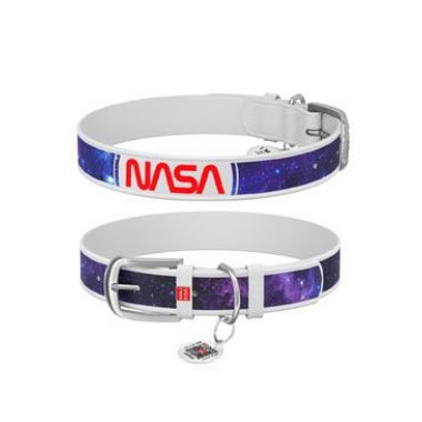 Obojek kožený NASA21 bílý (46-60cm/3,5cm)